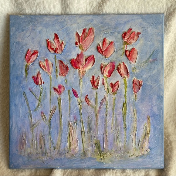 Floral Canvas Art with Pink Flowers - Picture 5 of 5